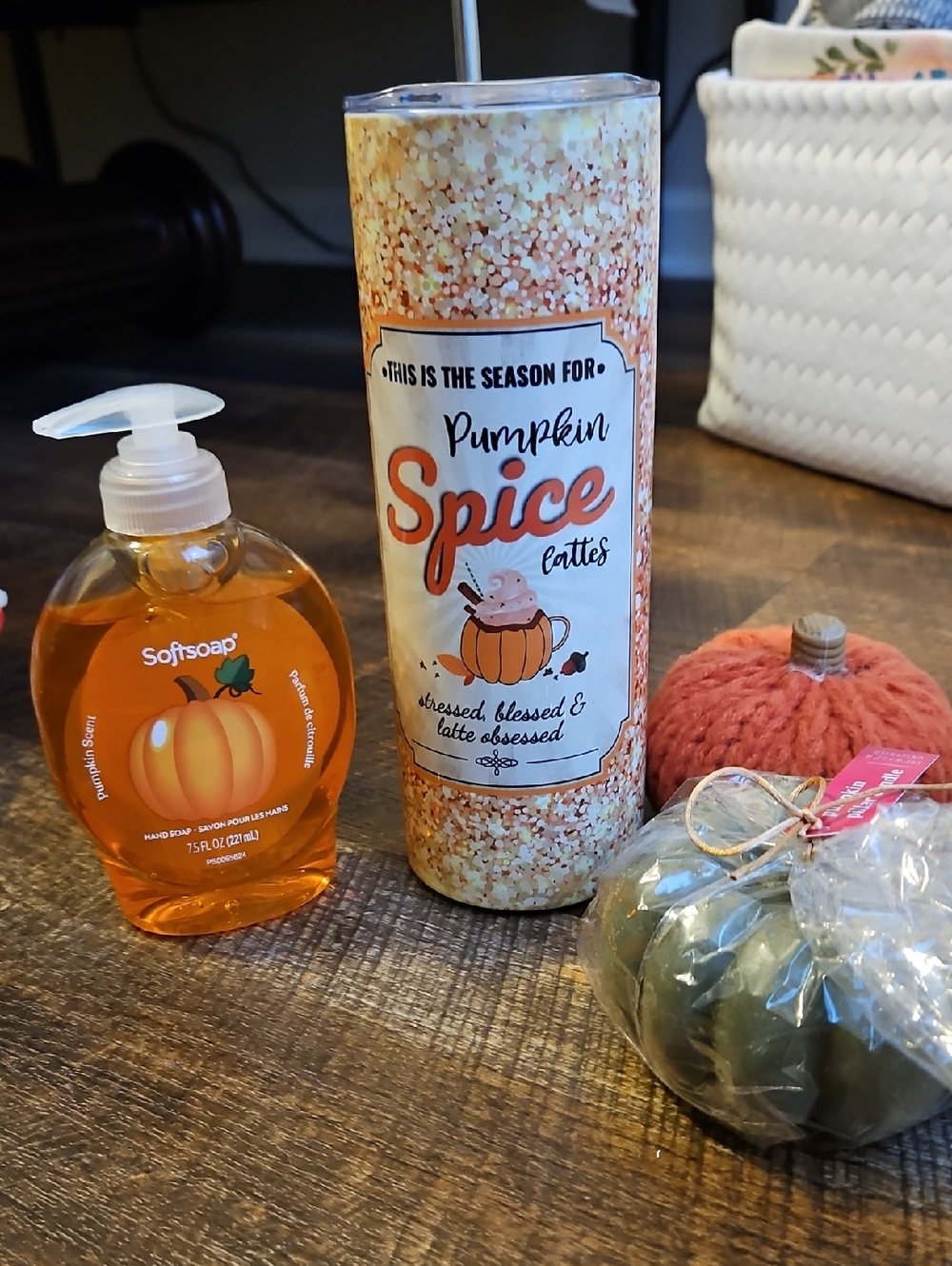 Pumpkin Collection: Tumbler, Hand Soap, Sweater Knit Pumpkin, Pillar Candle